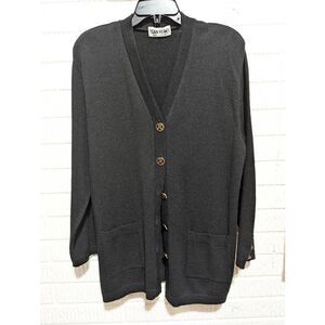 San Remo Vintage Women's Black Acrylic Long-Sleeve V-Neck Cardigan Sweater Extra